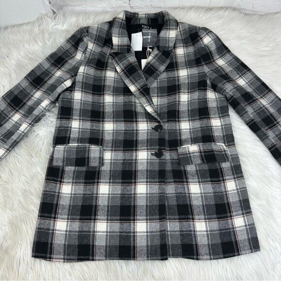 VICI x Fate Women's NWT Black Plaid Wool Preppy Two Button Career Blazer Med/C41 - Picture 5 of 10